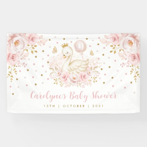 Pretty Swan Princess Pink Gold Baby Shower Welcome Banner