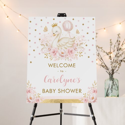 Pretty Swan Princess Pink Gold Baby Shower Welcome