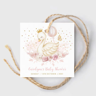 Pretty Swan Princess Pink Gold Balloon Baby Girl Favor Tags