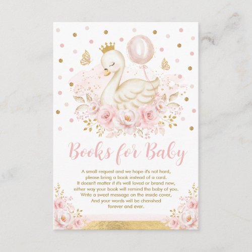 Pretty Swan Princess Pink Gold Books for Baby Girl Enclosure Card