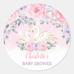 Pretty Swan Princess Purple Pink Floral Favors Classic Round Sticker