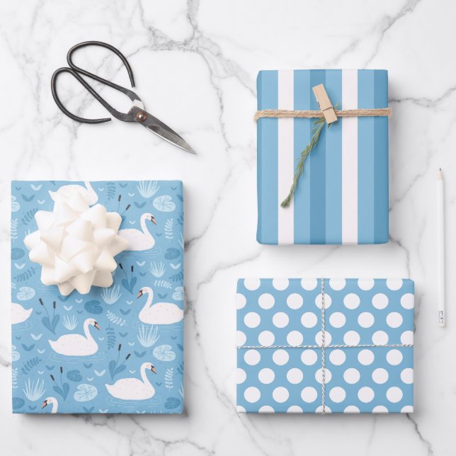 Pretty Swans Wrapping Paper Set of 3 (Front)
