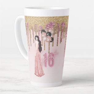 Pretty Sweet16 ROSEGOLD DRIPPING GLITTER BRUNETTE Latte Mug