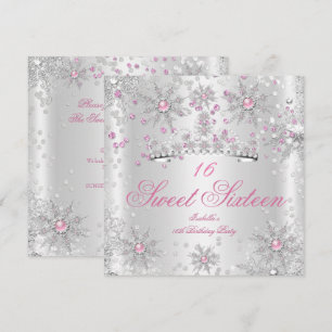 Pretty Sweet 16 Pink White Winter Wonderland Invitation