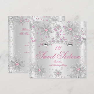 Pretty Sweet 16 Pink White Winter Wonderland Invitation