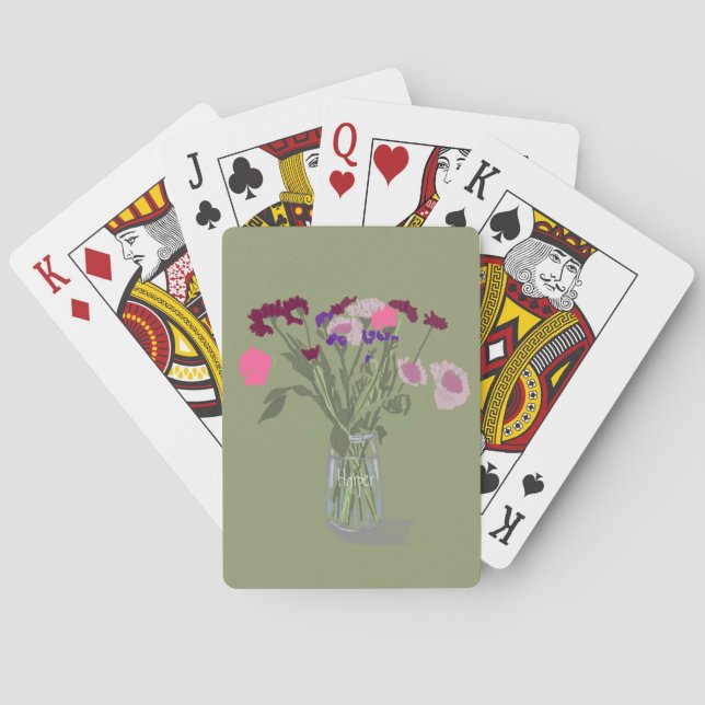 Pretty Sweet Boho Wildflowers  +Custom Name Poker Cards (Back)