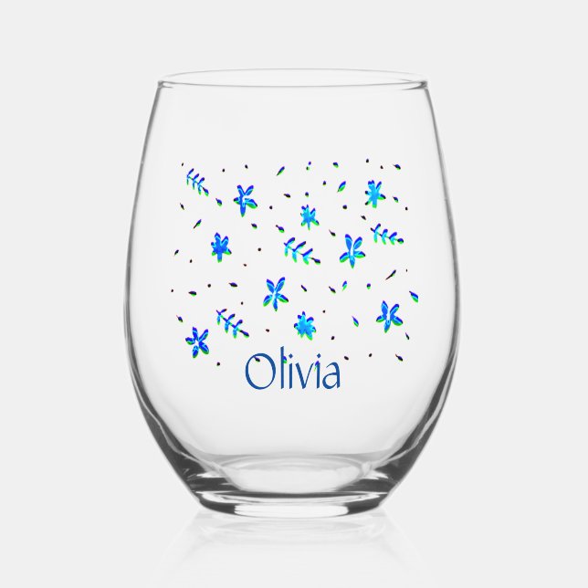 Pretty Sweet Modern Flower Design Stemless Wine Glass (Front)