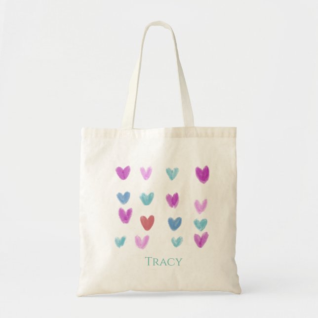 Pretty Sweet Pastel Watercolor Hearts Tote Bag (Front)