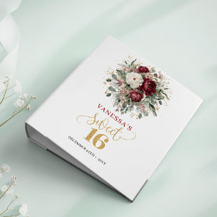 Pretty Sweet Sixteen Blush Burgundy Floral Memory 3 Ring Binder