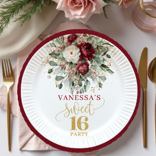 Pretty Sweet Sixteen Blush Burgundy Plates