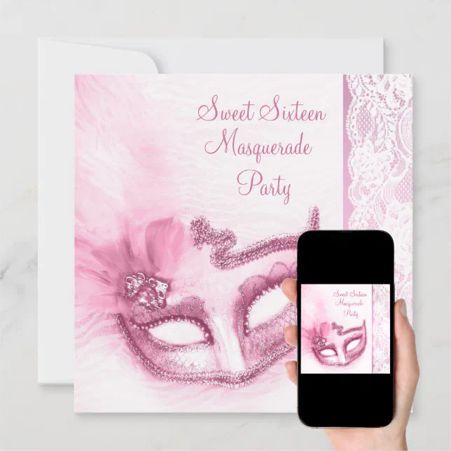 Pretty Sweet Sixteen Pink Masquerade Party Invitation Zazzle