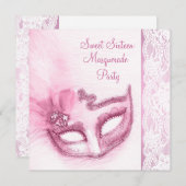 Pretty Sweet Sixteen Pink Masquerade Party Invitation (Front/Back)