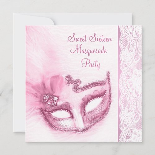 Pretty Sweet Sixteen Pink Masquerade Party Custom Invites