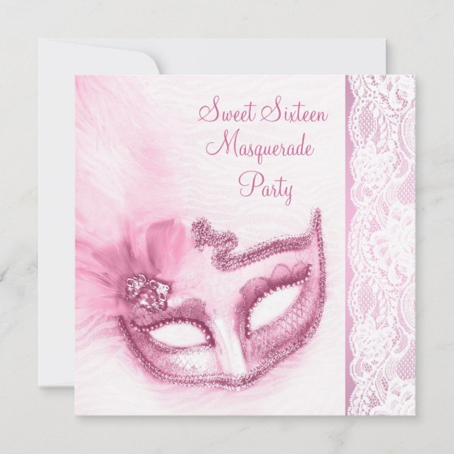 Pretty Sweet Sixteen Pink Masquerade Party Invitation (Front)