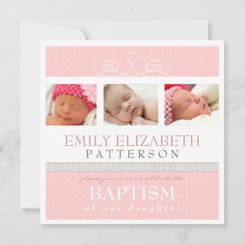 Pretty Swirl Photo Collage Baptism Invitation