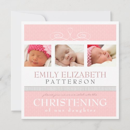 Pretty Swirl Photo Collage Christening Invitation