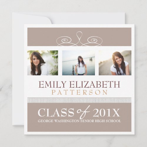 Pretty Swirl Photo Collage Graduation Invitation