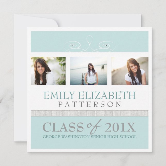 Pretty Swirl Photo Collage Graduation Invitation (Front)
