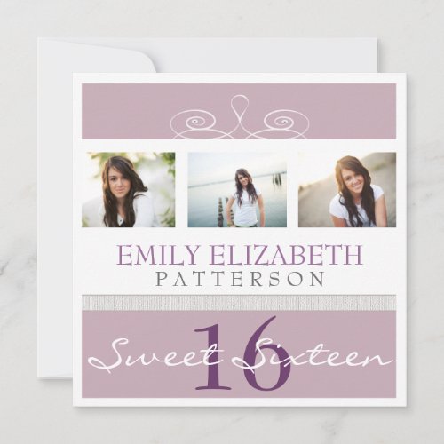 Pretty Swirl Photo Collage Sweet 16 Invitation