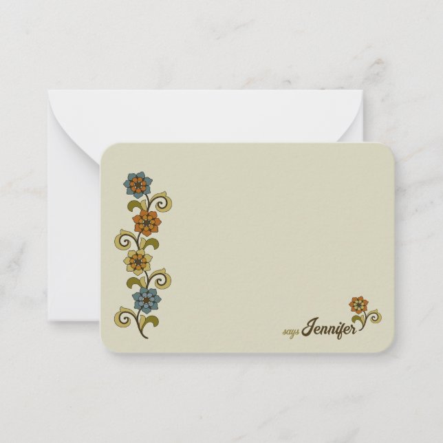 Pretty swirly flowers leaves medieval style CC1279 Note Card (Front)