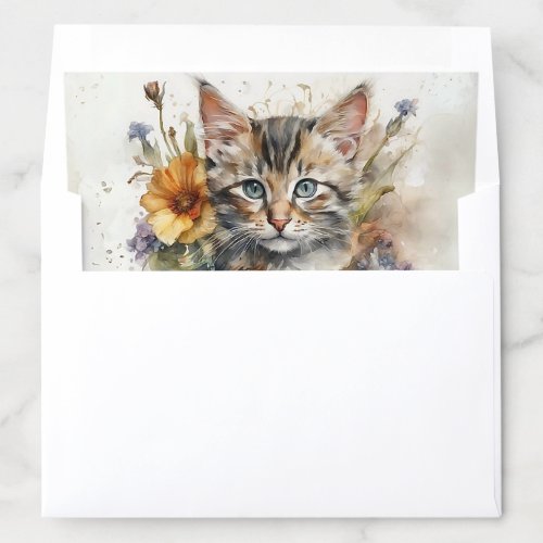 Pretty Tabby Cat Surrounded by Flowers Envelope Liner