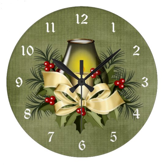 Pretty Tan Christmas Candle Holiday Wall Clock