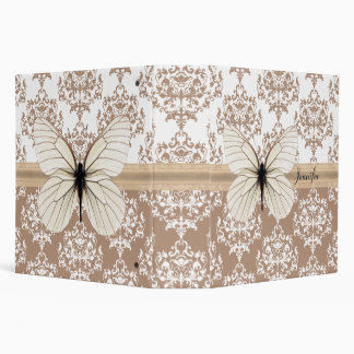 Pretty Tan Damask Butterfly Binder