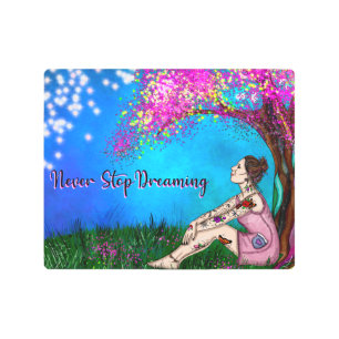 Pretty Tattooed Girl under a Magical Tree Metal Print