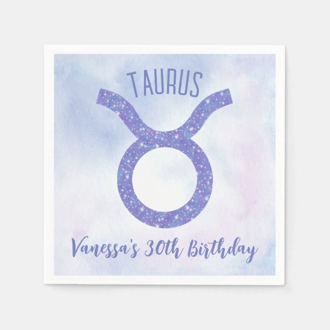 Pretty Taurus Astrology Sign Custom Birthday Party Napkins (Front)