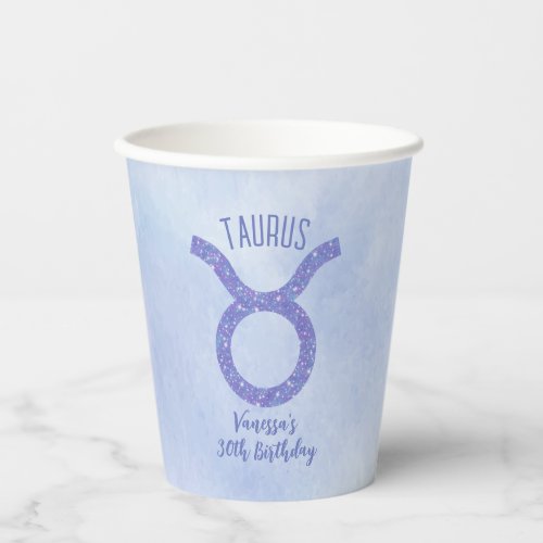 Pretty Taurus Astrology Sign Custom Birthday Party Paper Cups