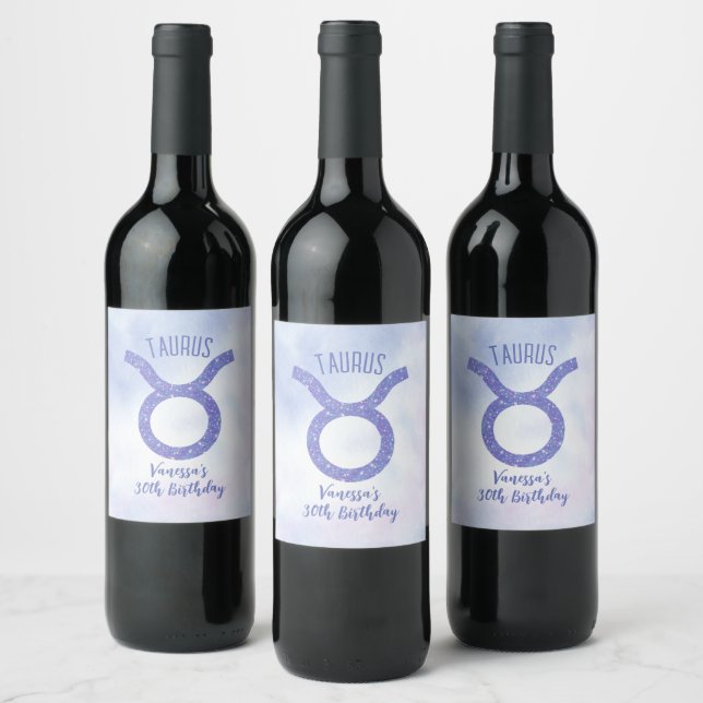 Pretty Taurus Astrology Sign Custom Birthday Party Wine Label (Bottles)