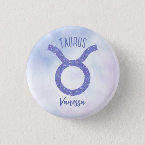 Pretty Taurus Astrology Sign Personalized Purple Button