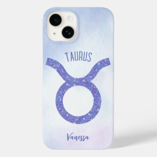Pretty Taurus Astrology Sign Personalized Purple Case-Mate iPhone 14 Case