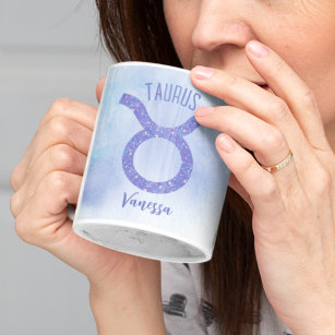 Pretty Taurus Astrology Sign Personalized Purple Coffee Mug