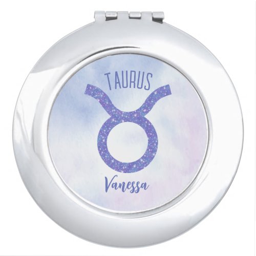 Pretty Taurus Astrology Sign Personalized Purple Compact Mirror