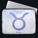 Pretty Taurus Astrology Sign Personalized Purple Laptop Sleeve<br><div class="desc">This pretty,  personalized purple and lavender Taurus laptop sleeve features your astrological sign from the Zodiac in a beautiful sparkle like the constellations. Customize this cute astrology symbol gift with your name in beautiful cursive script for someone with a late April or early May birthday.</div>