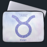 Pretty Taurus Astrology Sign Personalized Purple Laptop Sleeve<br><div class="desc">This pretty,  personalized purple and lavender Taurus laptop sleeve features your astrological sign from the Zodiac in a beautiful sparkle like the constellations. Customize this cute astrology symbol gift with your name in beautiful cursive script for someone with a late April or early May birthday.</div>