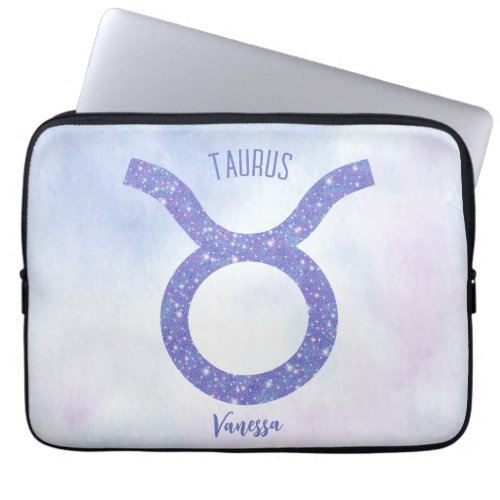 Pretty Taurus Astrology Sign Personalized Purple Laptop Sleeve