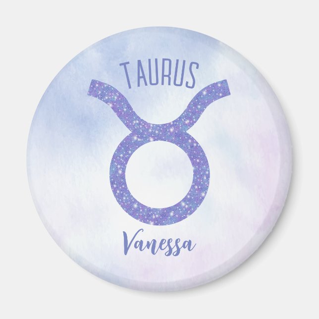 Pretty Taurus Astrology Sign Personalized Purple Magnet (Front)