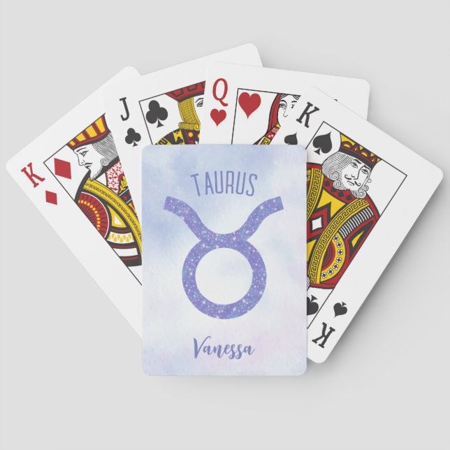 Pretty Taurus Astrology Sign Personalized Purple Poker Cards (Back)