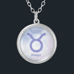 Pretty Taurus Astrology Sign Personalized Purple Silver Plated Necklace<br><div class="desc">This pretty,  personalized purple and lavender Taurus necklace features your astrological sign from the Zodiac in a beautiful sparkle like the constellations. Customize this cute gift with your name in beautiful cursive script for someone with a late April or early May birthday.</div>
