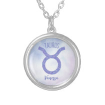 Pretty Taurus Astrology Sign Personalized Purple Silver Plated Necklace