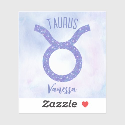 Pretty Taurus Astrology Sign Personalized Purple Sticker