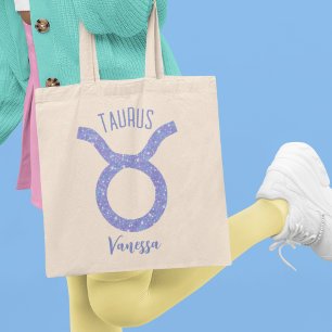 Pretty Taurus Astrology Sign Purple Personalized Tote Bag