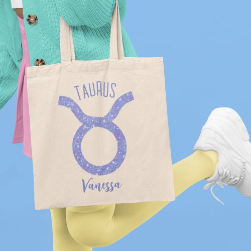 Pretty Taurus Astrology Sign Purple Personalized Tote Bag