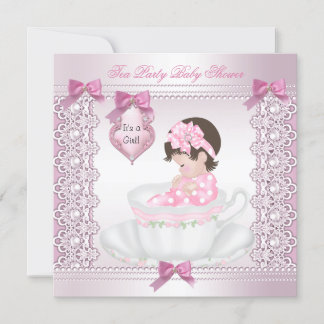 Pretty Tea Party Baby Shower Cute Girl Pink Invitation