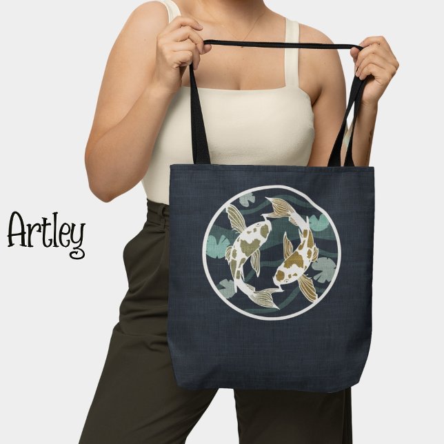 Pretty Teal and Blue Koi Fish Pond Logo  Tote Bag (Creator Uploaded)