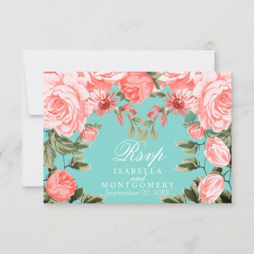 Pretty Teal and Coral Floral Design _ RSVP