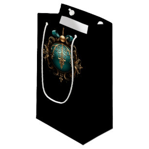 PRETTY TEAL AND GOLD CHRISTMAS ORNAMENTS SMALL GIFT BAG