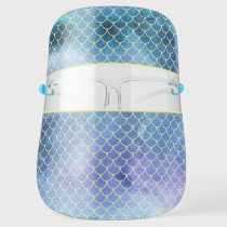 Pretty Teal and Gold Mermaid Fish Scales Pattern Face Shield